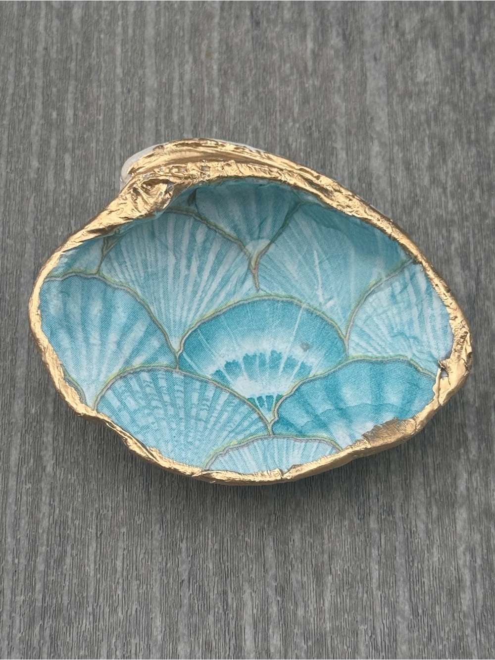 Handmade Turquoise Shell Dish with Gold Rim